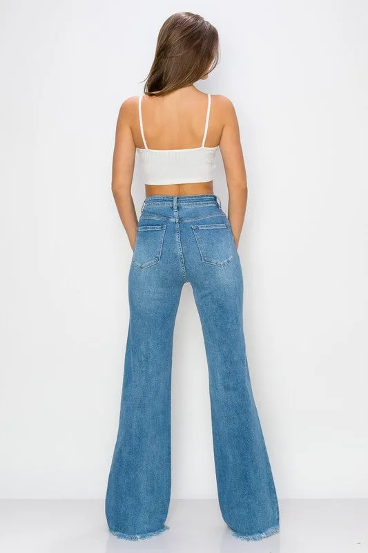 Blue High Waisted Wide Leg Jeans