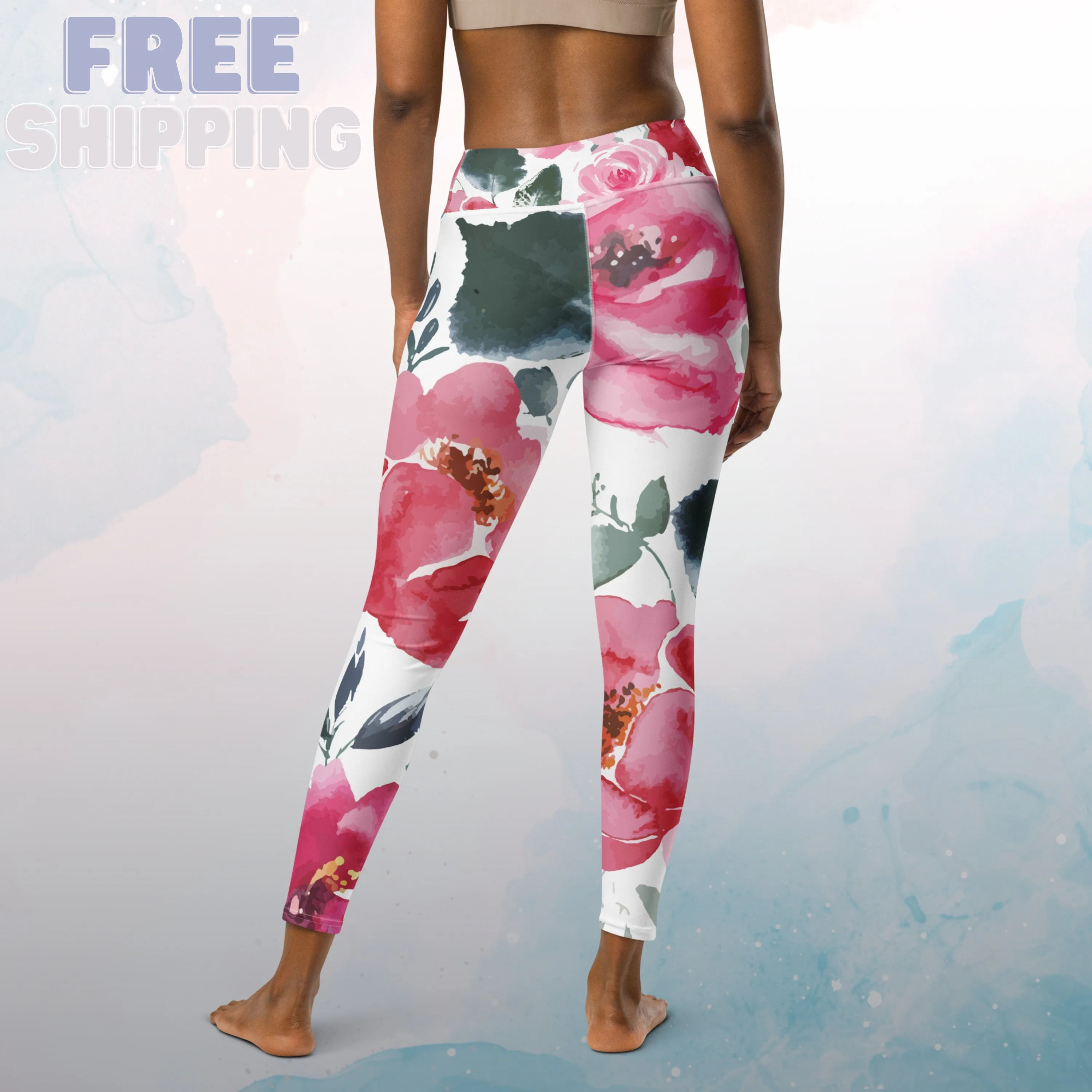 Bold Floral Pattern Womens Light Weight Leggings for Yoga or Walking