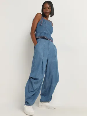 Bombay Paisley Blue Patiala-Style High-Rise Denim Pants