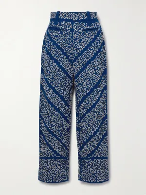 Bombora cropped embroidered wool-blend wide-leg pants