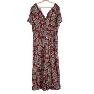 By Anthropologie Blue Floral Wide Leg Jumpsuit- Size 2X (see notes)