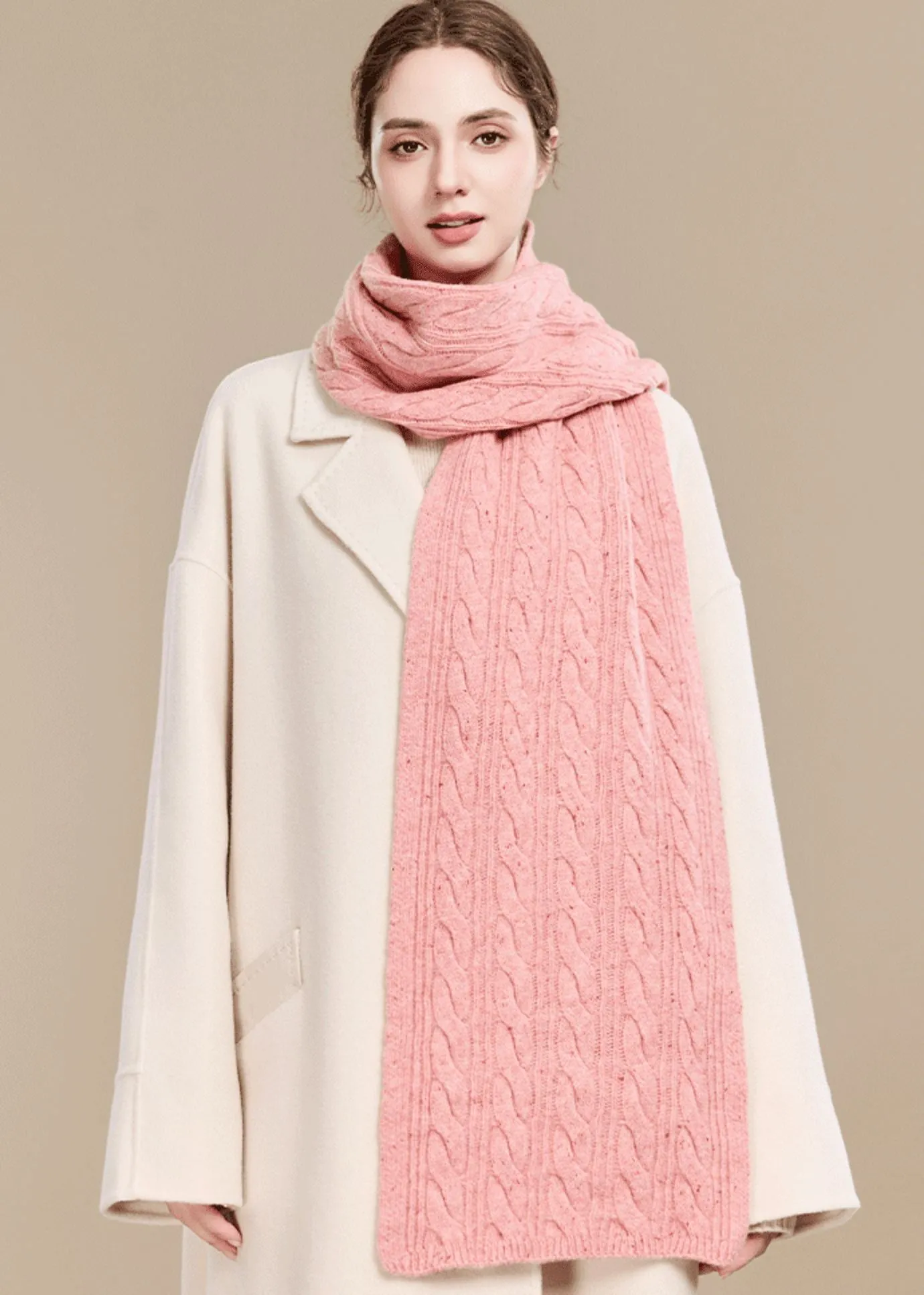 Cable Knit Long Wool Scarf