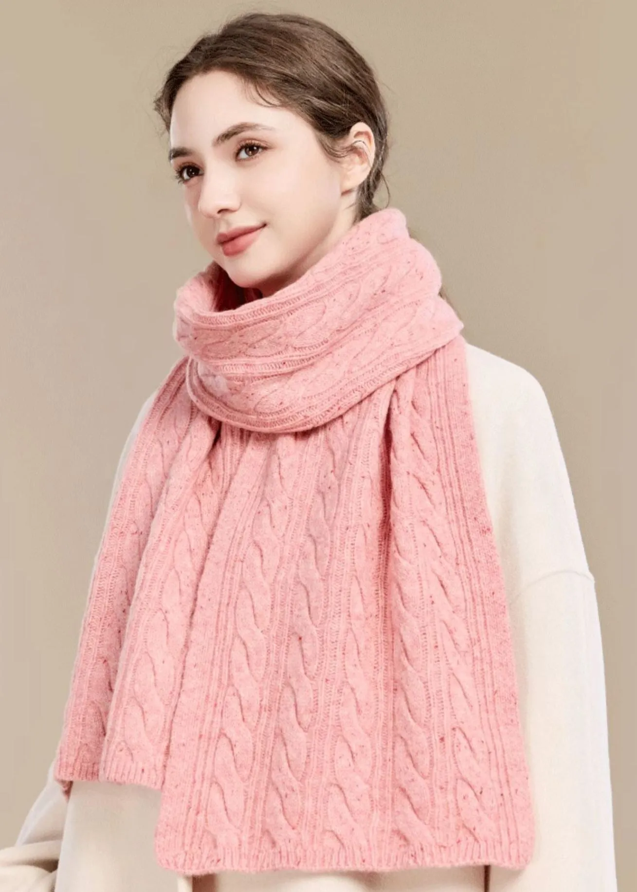 Cable Knit Long Wool Scarf