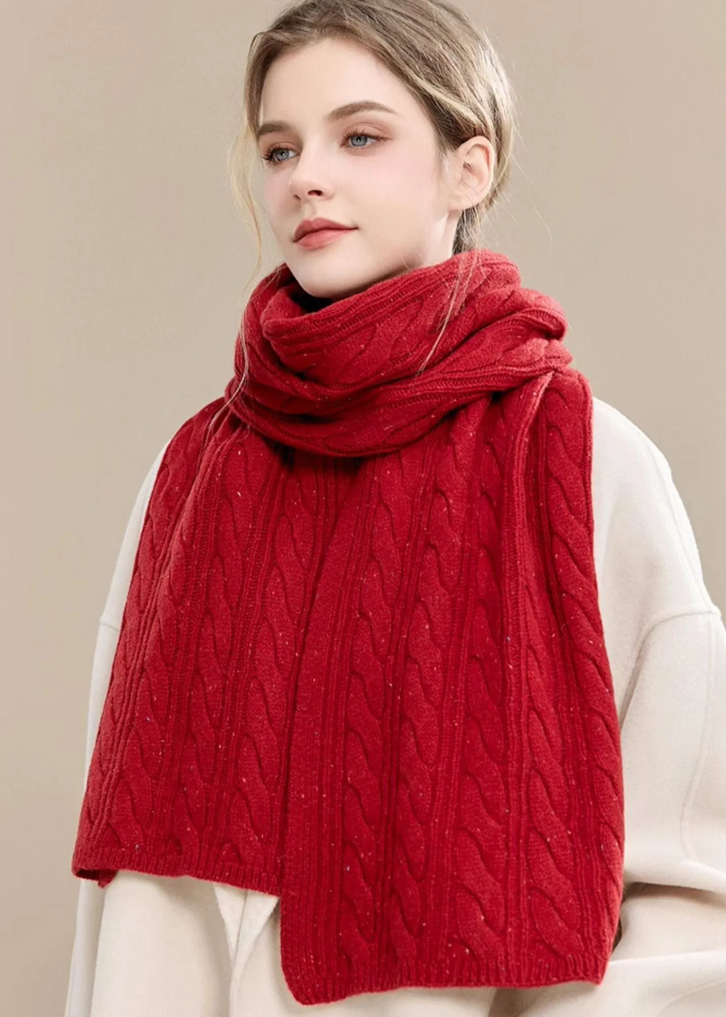 Cable Knit Long Wool Scarf