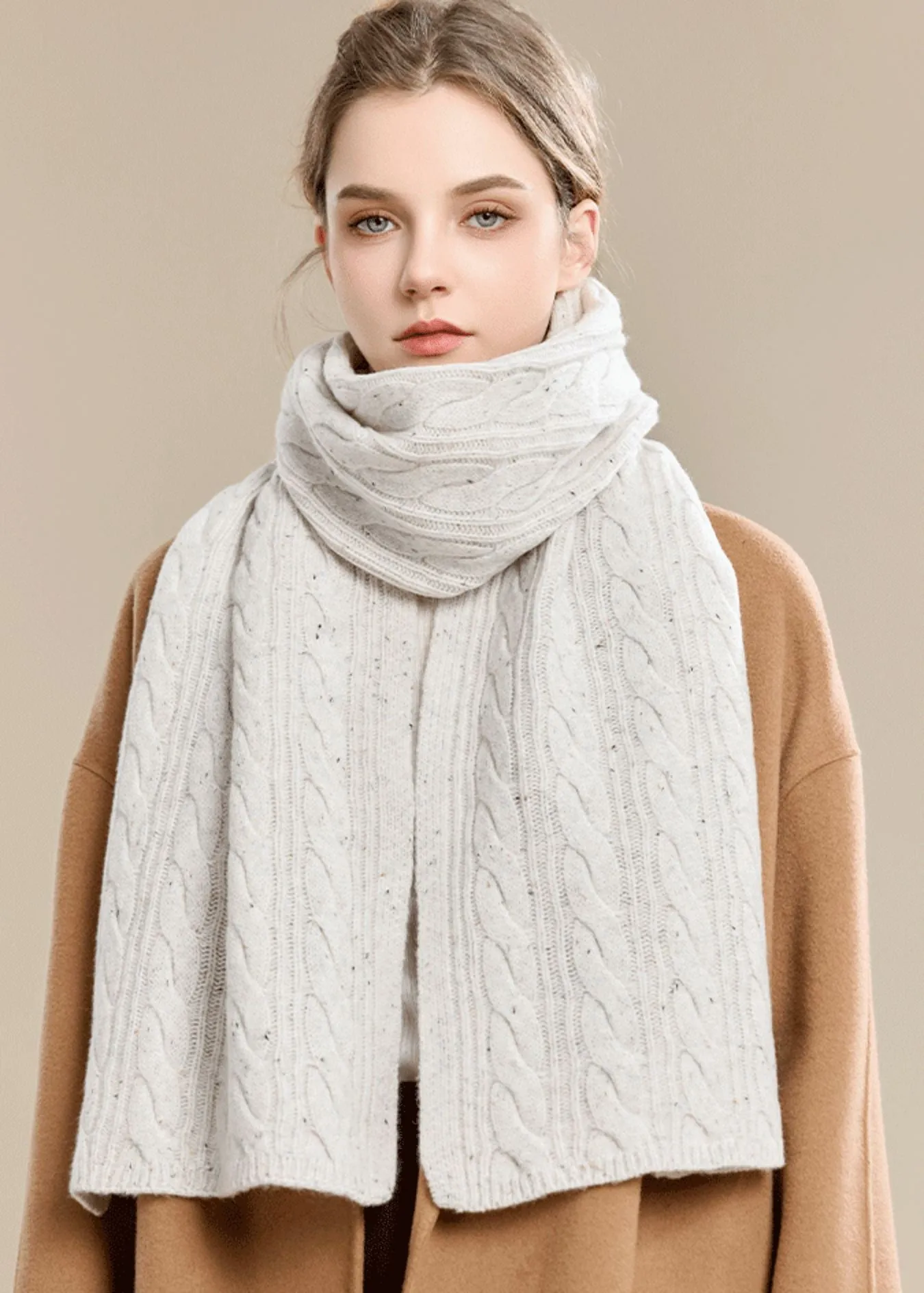 Cable Knit Long Wool Scarf