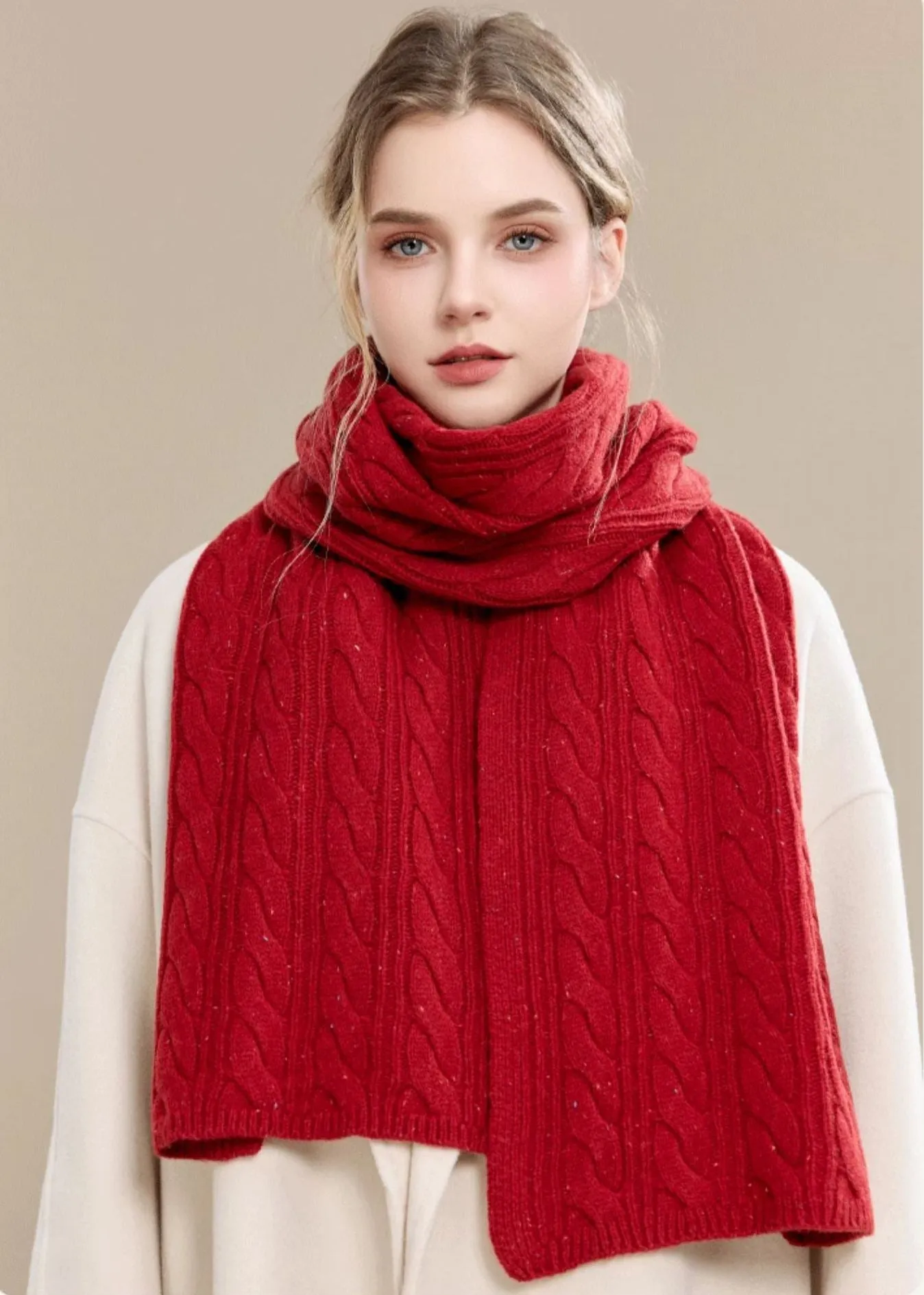 Cable Knit Long Wool Scarf