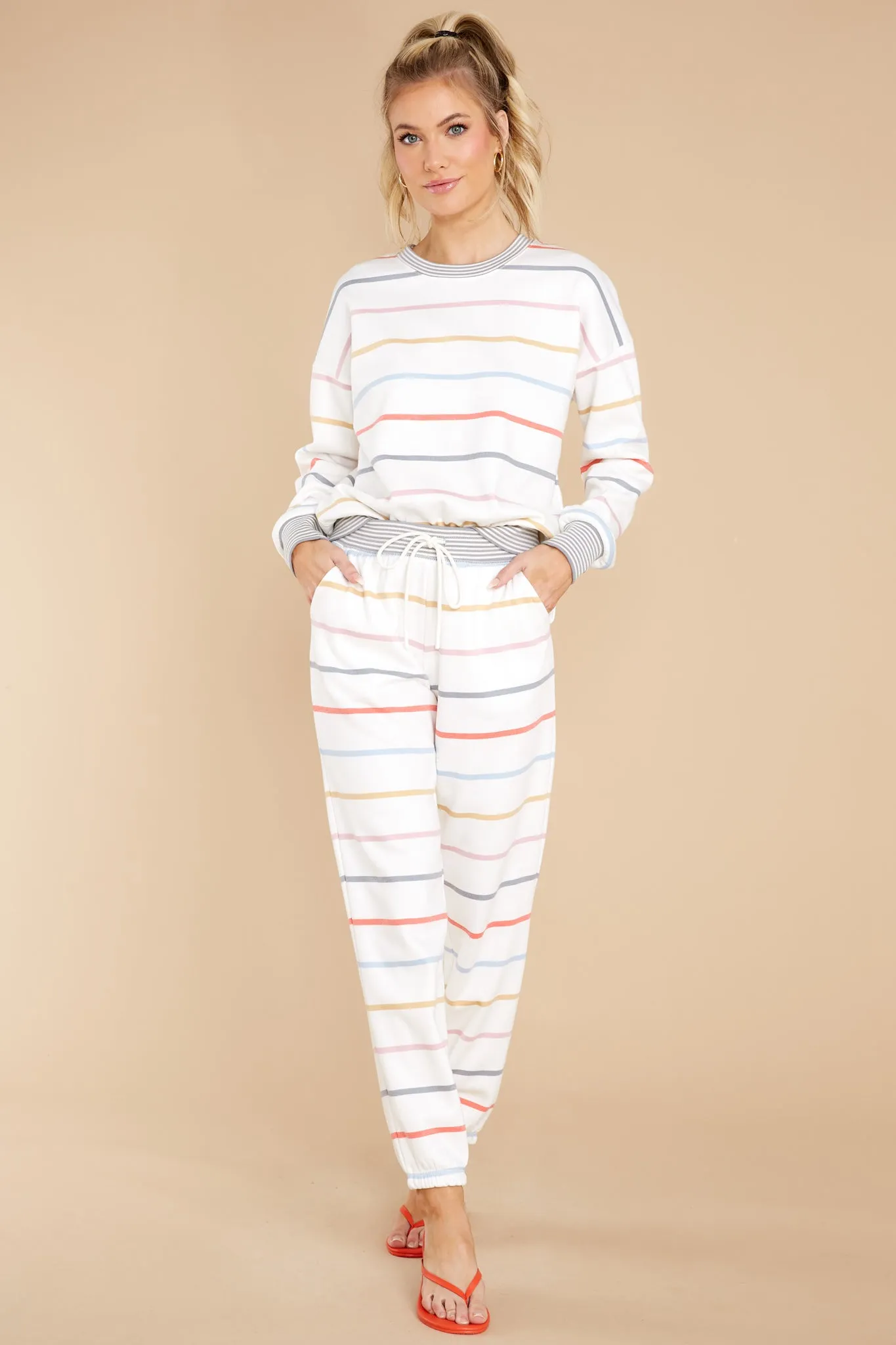 Call It A Night White Multi Stripe Joggers