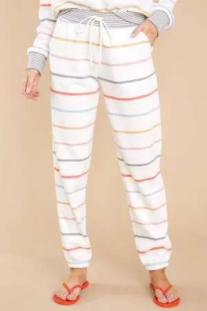 Call It A Night White Multi Stripe Joggers