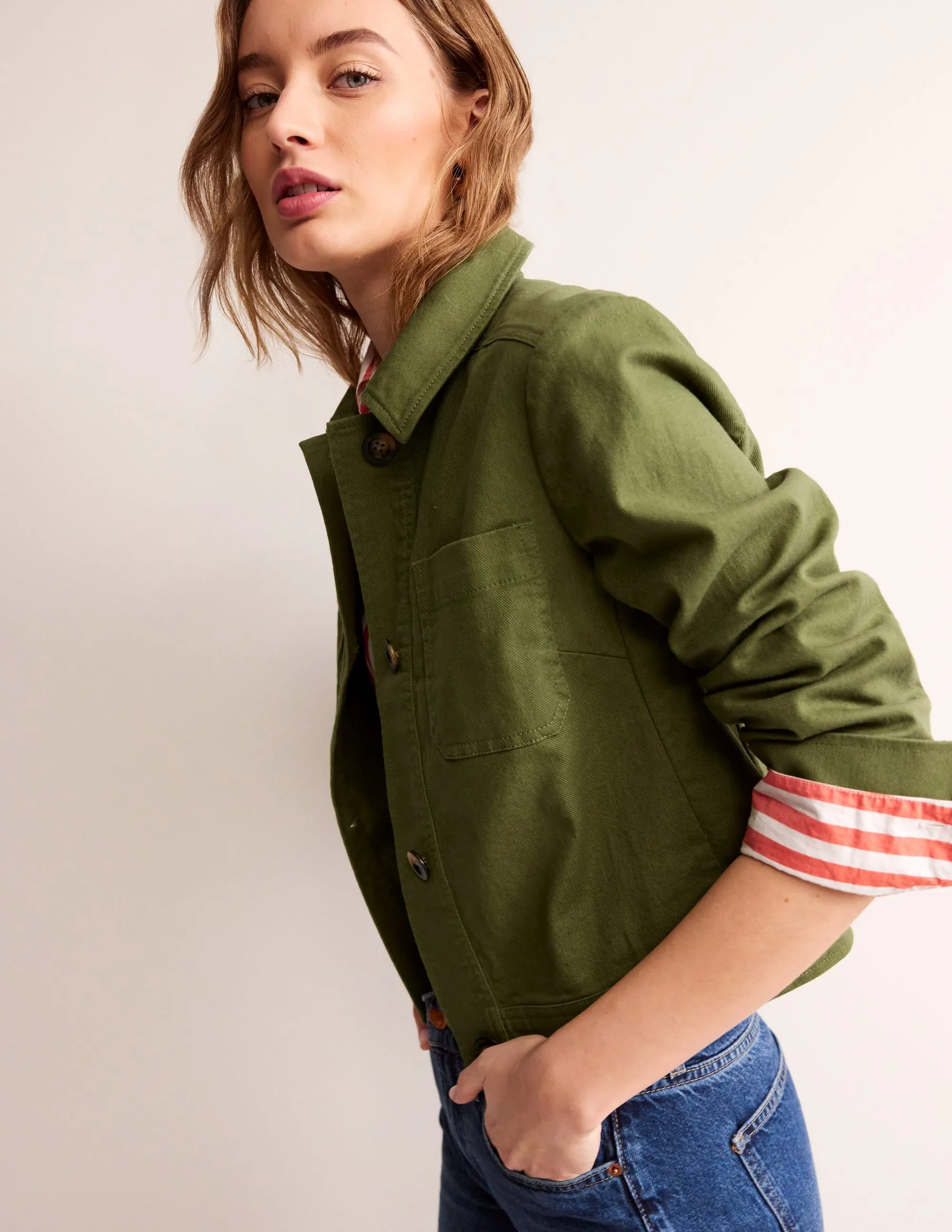 Casual Crop Jacket-Spruce