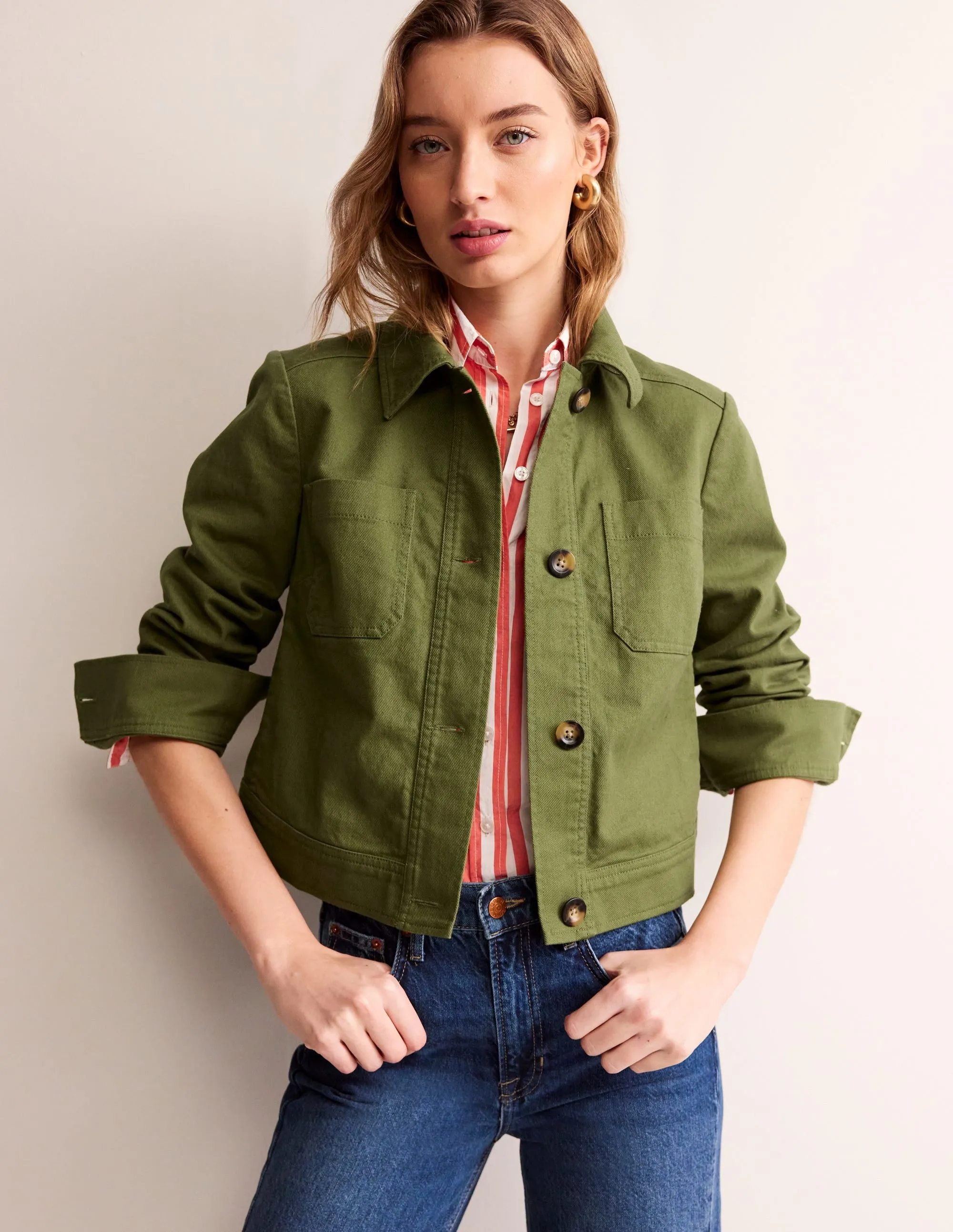 Casual Crop Jacket-Spruce