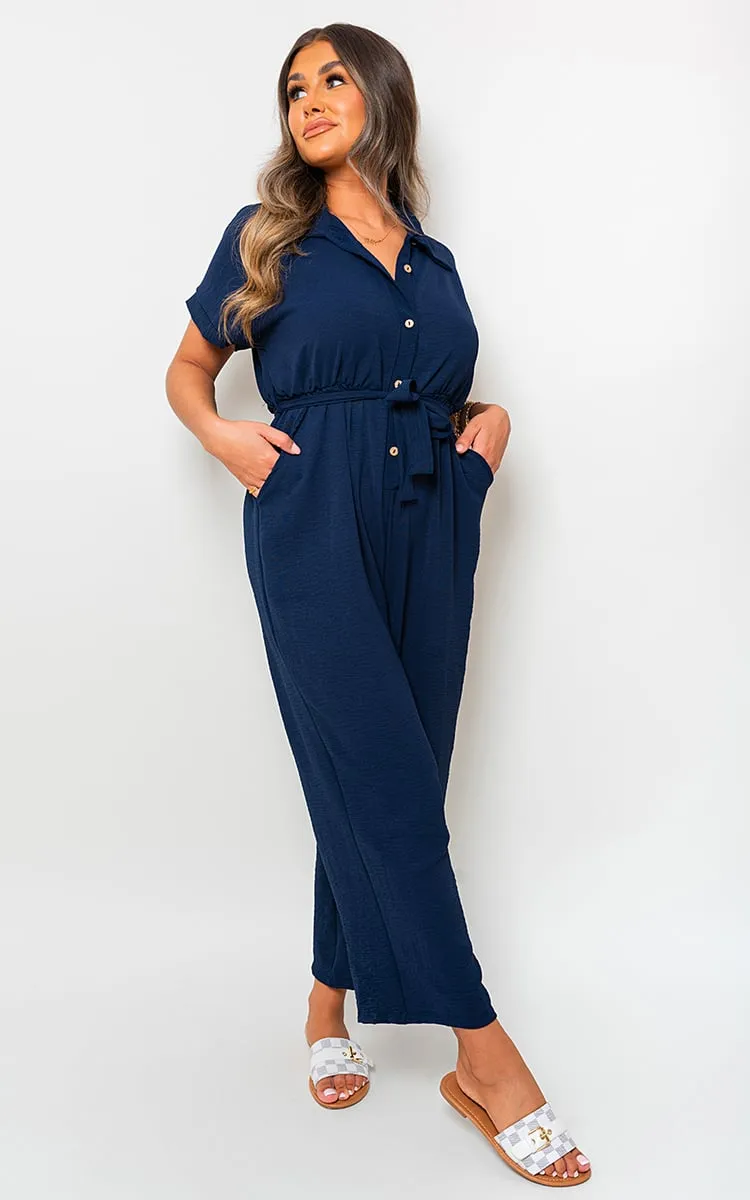 Casual Tie Waist Short Sleeve Jumpsuit