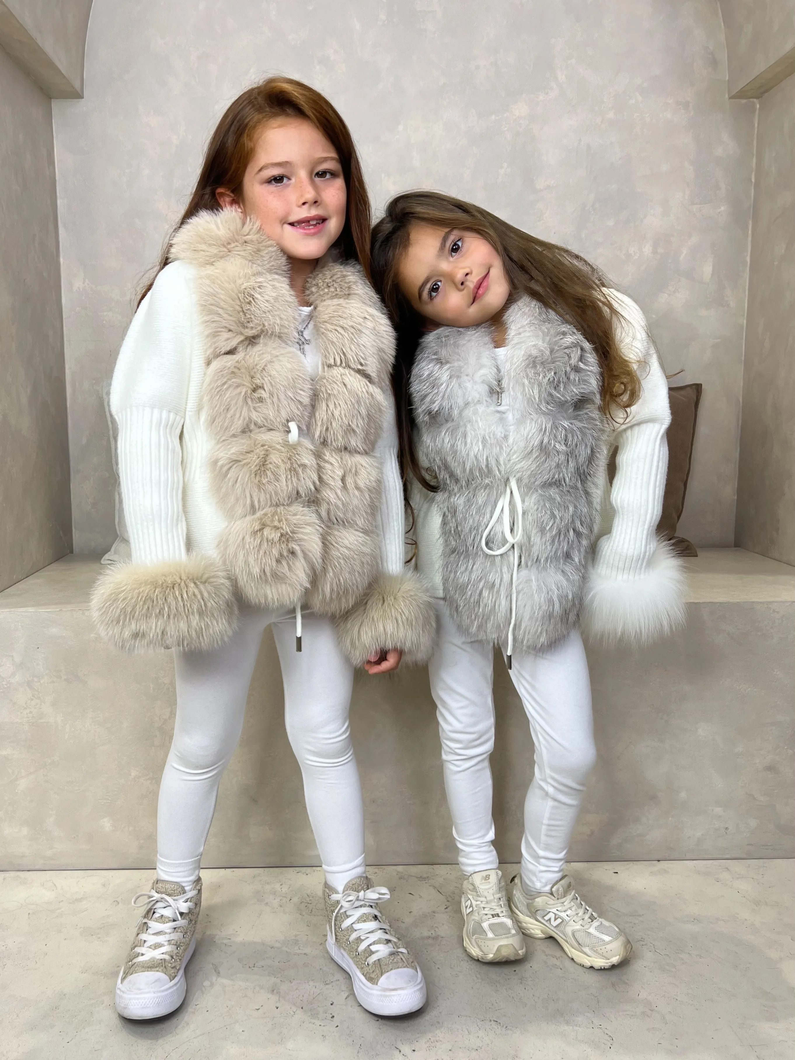 Childrens Cream/Beige Luxury Fur Cardigan