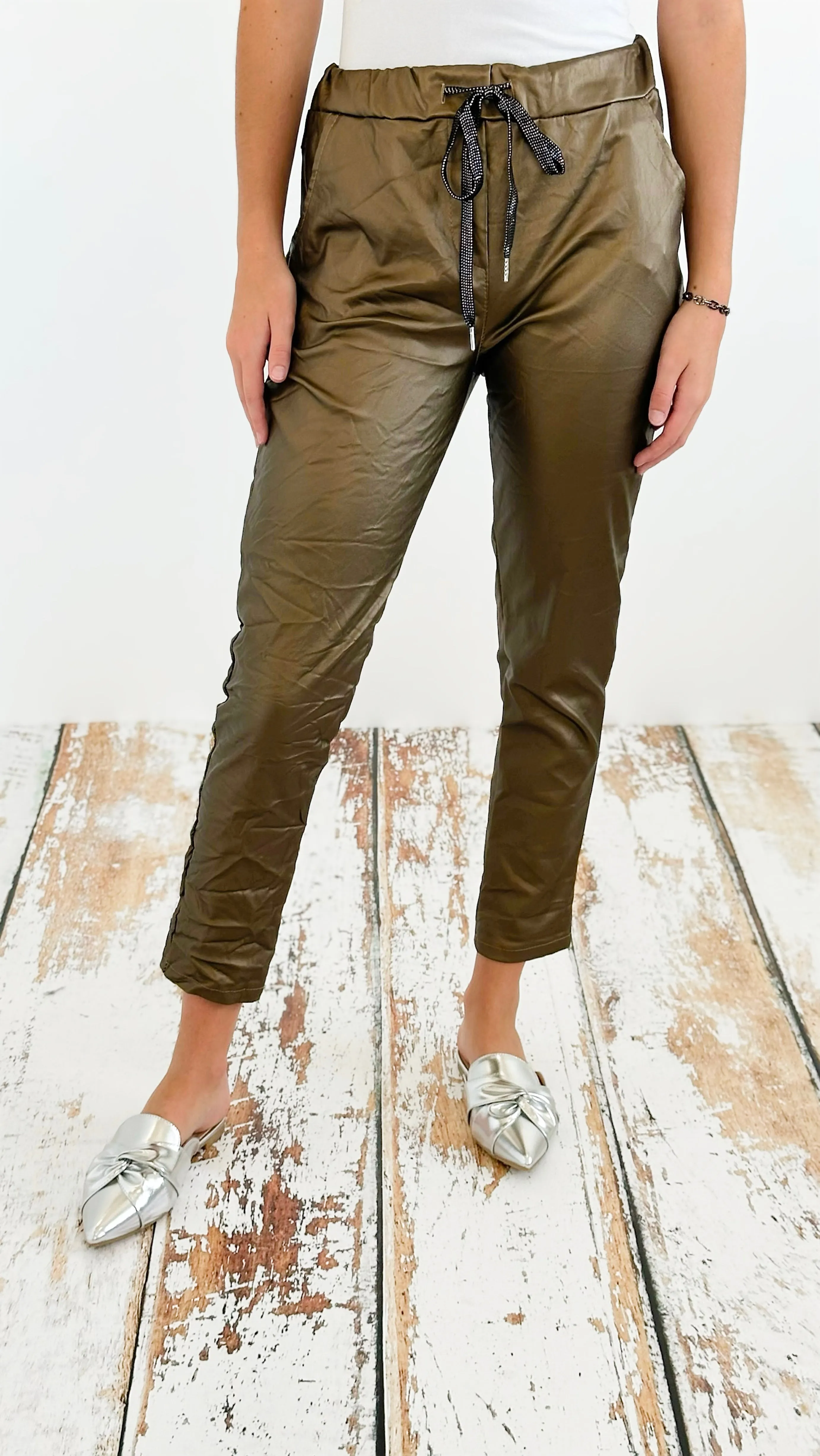 City Lights Faux Leather Italian Jogger- Bronze