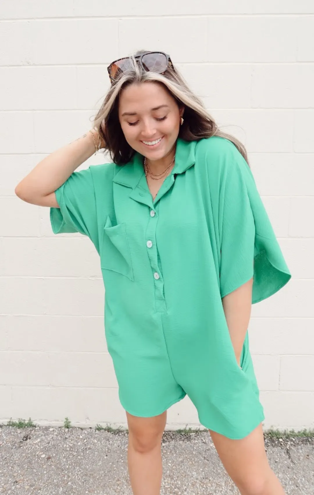 Collared Oversize Button Romper