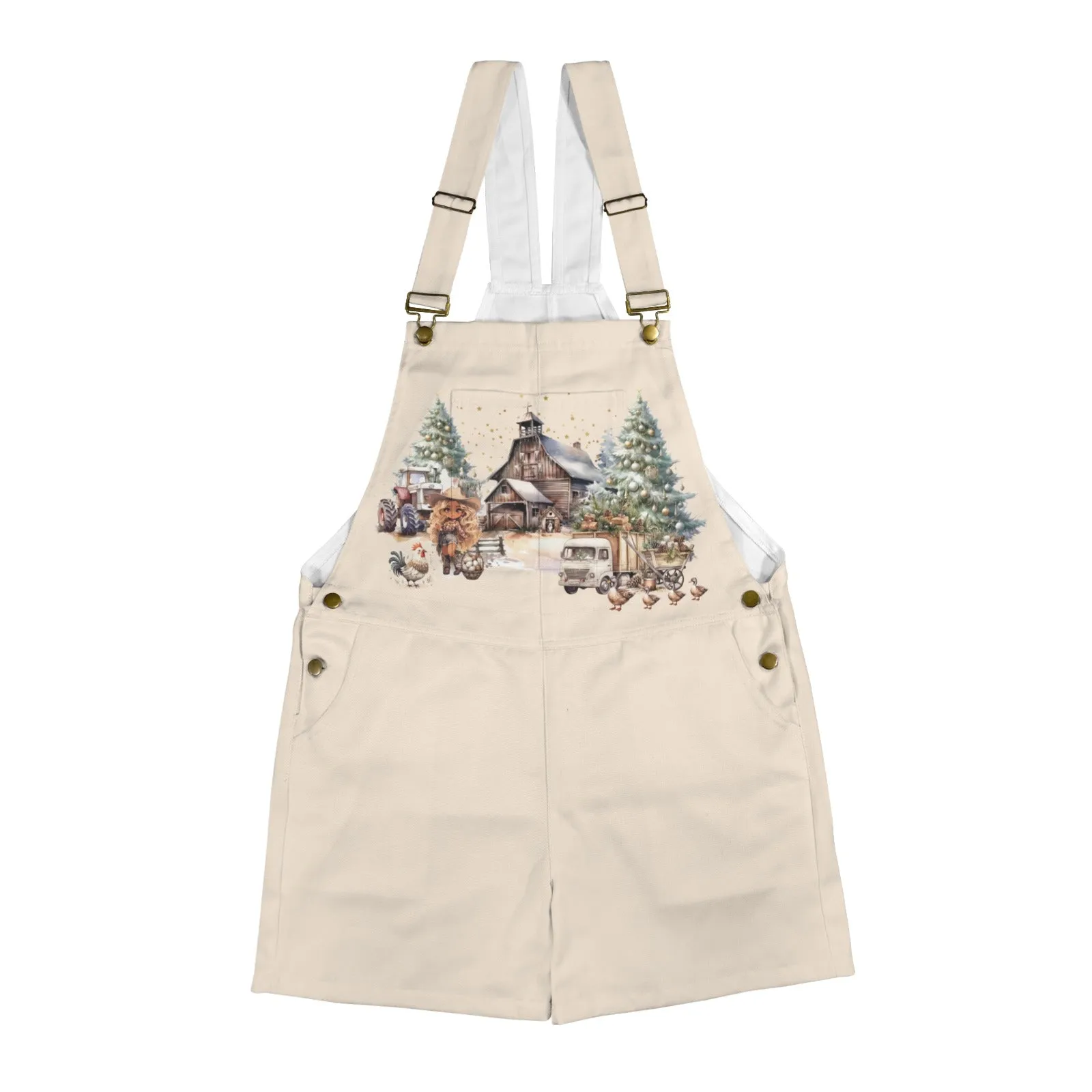 Country Christmas Cowgirl Unisex Shorts Suspender Jumpsuit