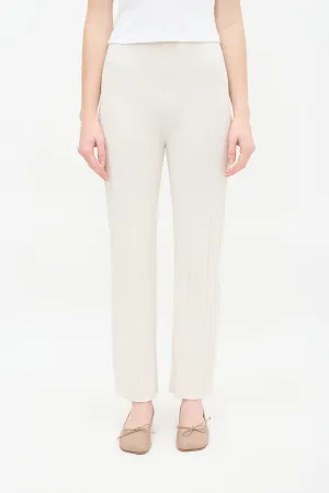 Cream Ribbed Knit Straight Leg Lounge Pant