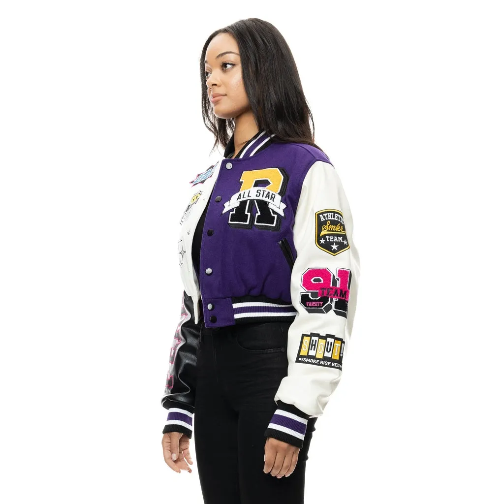 Cropped All Star Varsity Jacket - Purple