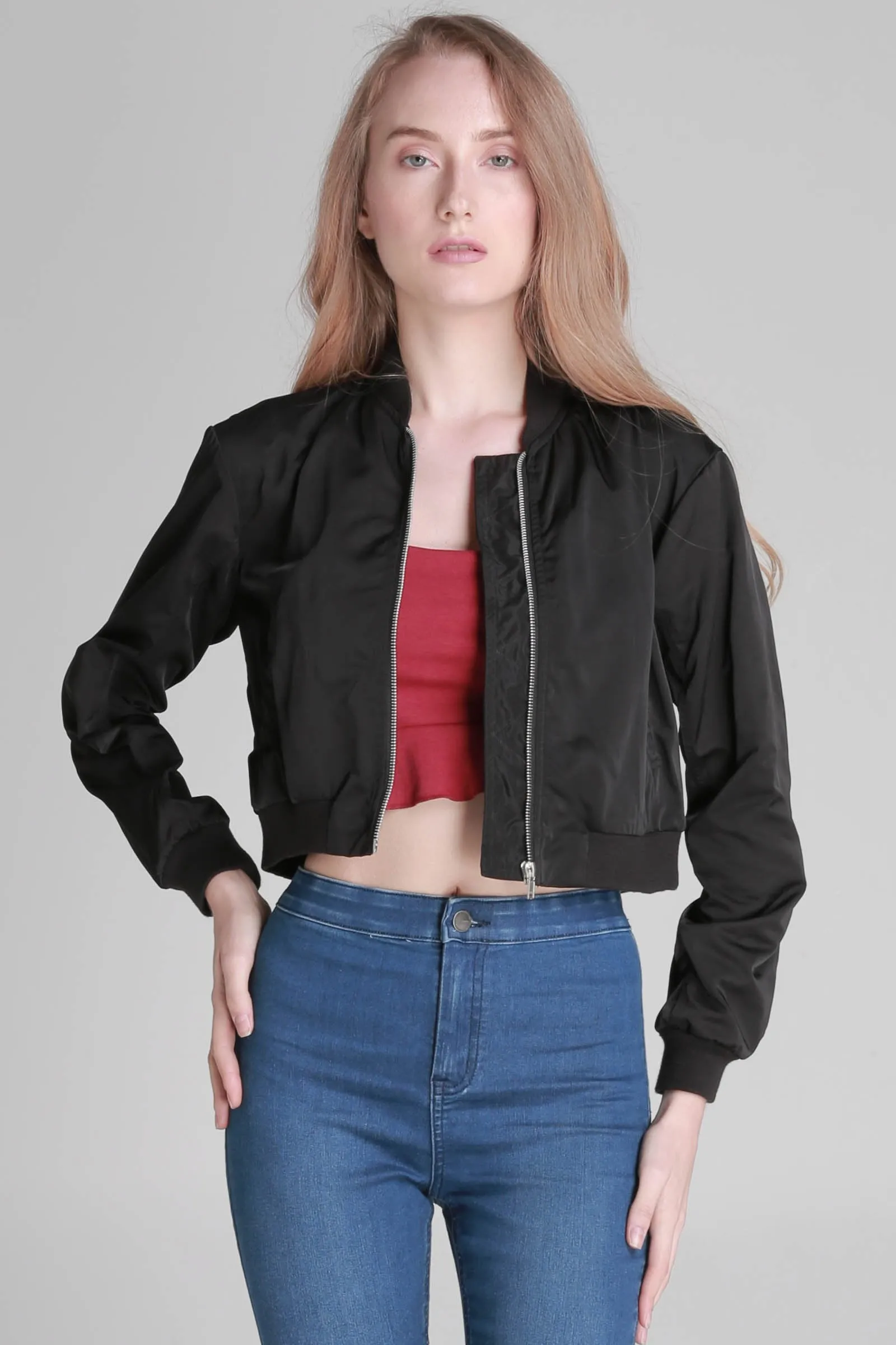 Cropped Bomber Jacket With Patch