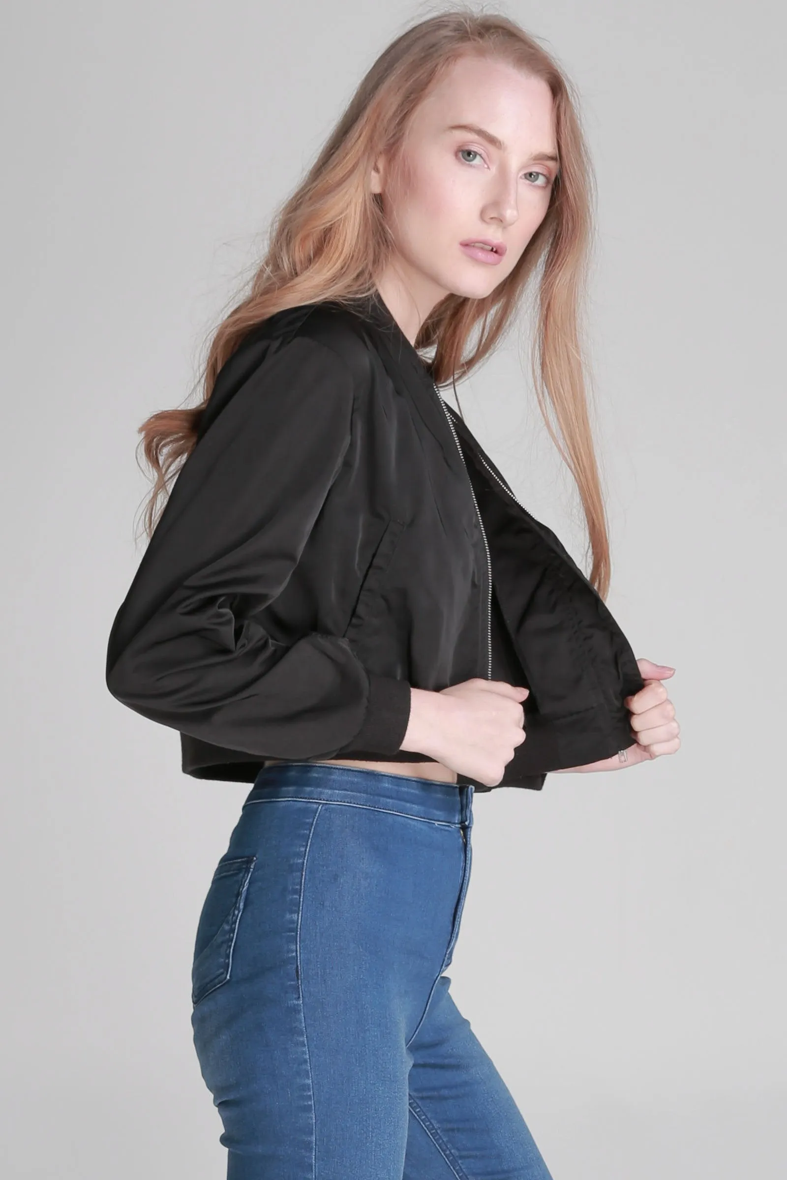 Cropped Bomber Jacket With Patch