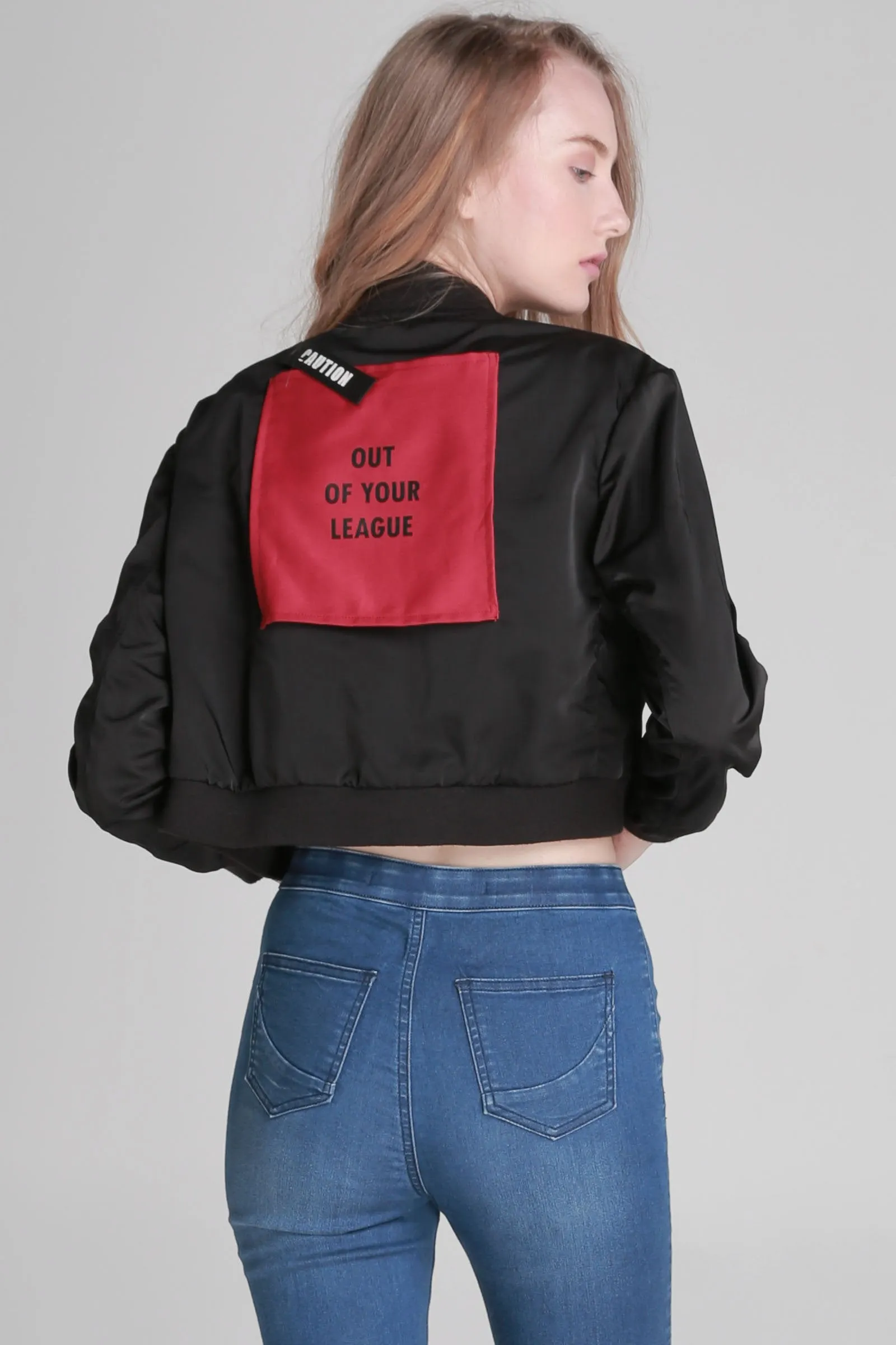 Cropped Bomber Jacket With Patch