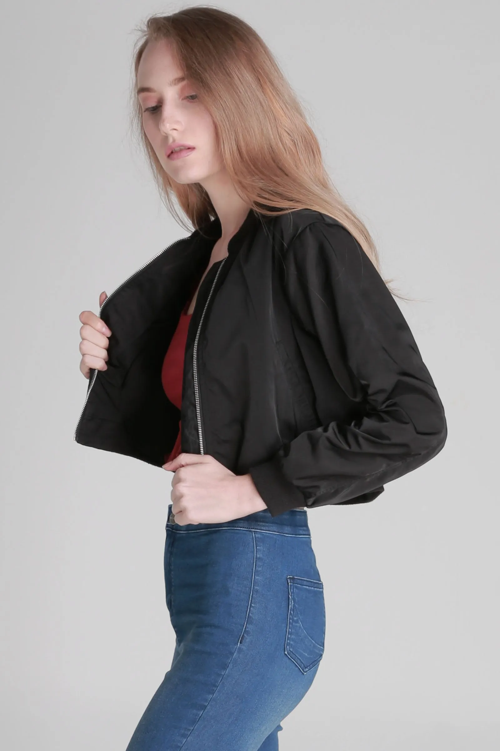 Cropped Bomber Jacket With Patch