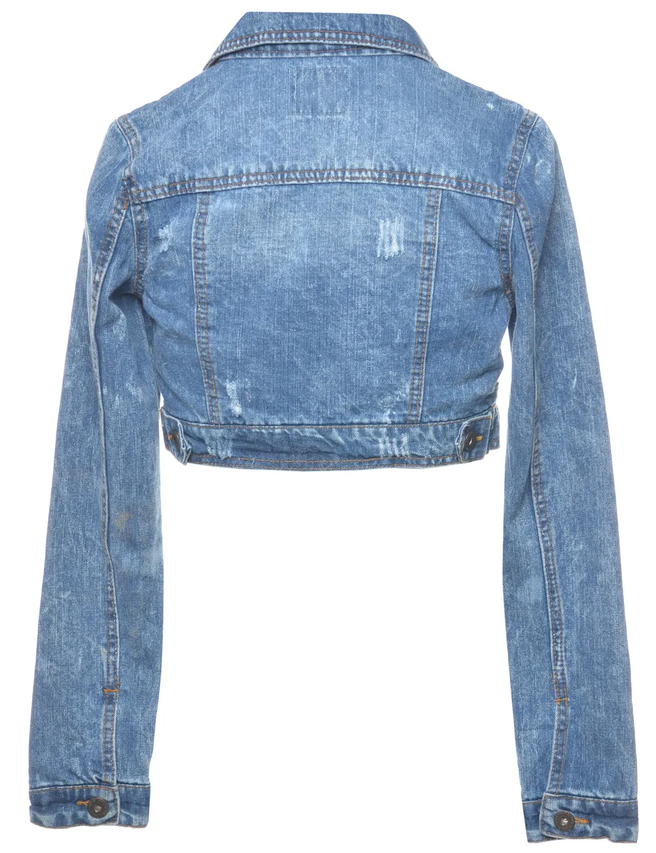 Cropped Medium Wash Denim Jacket - M