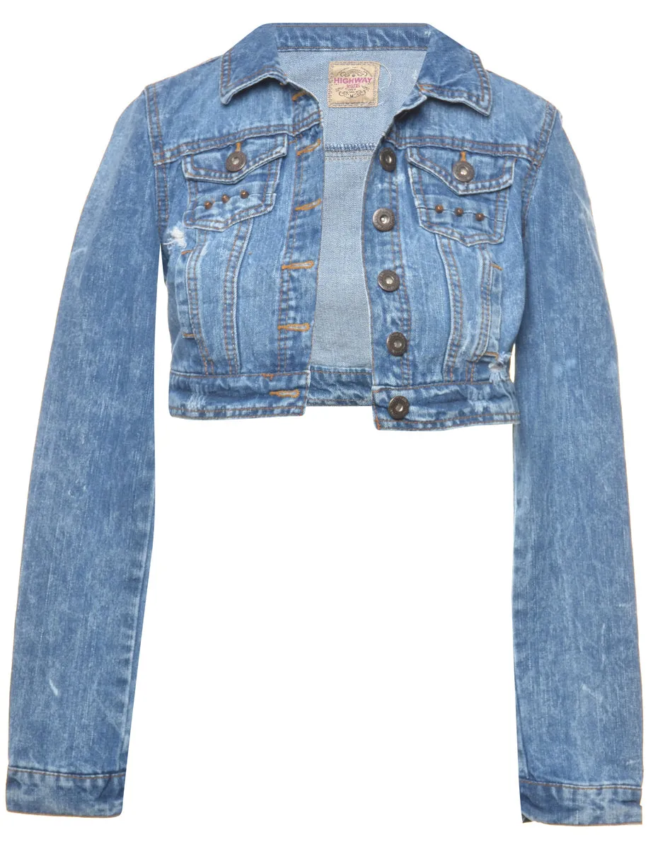 Cropped Medium Wash Denim Jacket - M