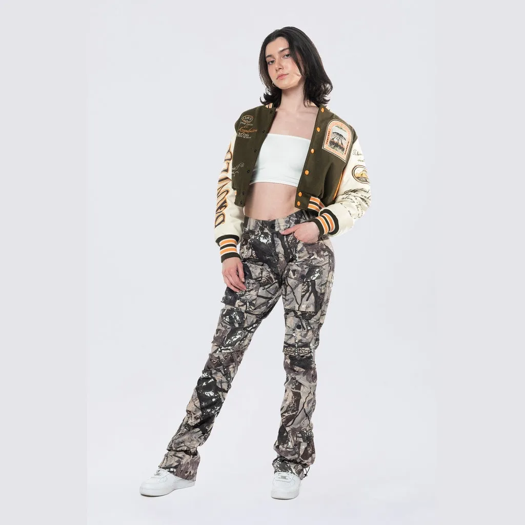 Cropped Safari Varsity Jacket - Forest Green