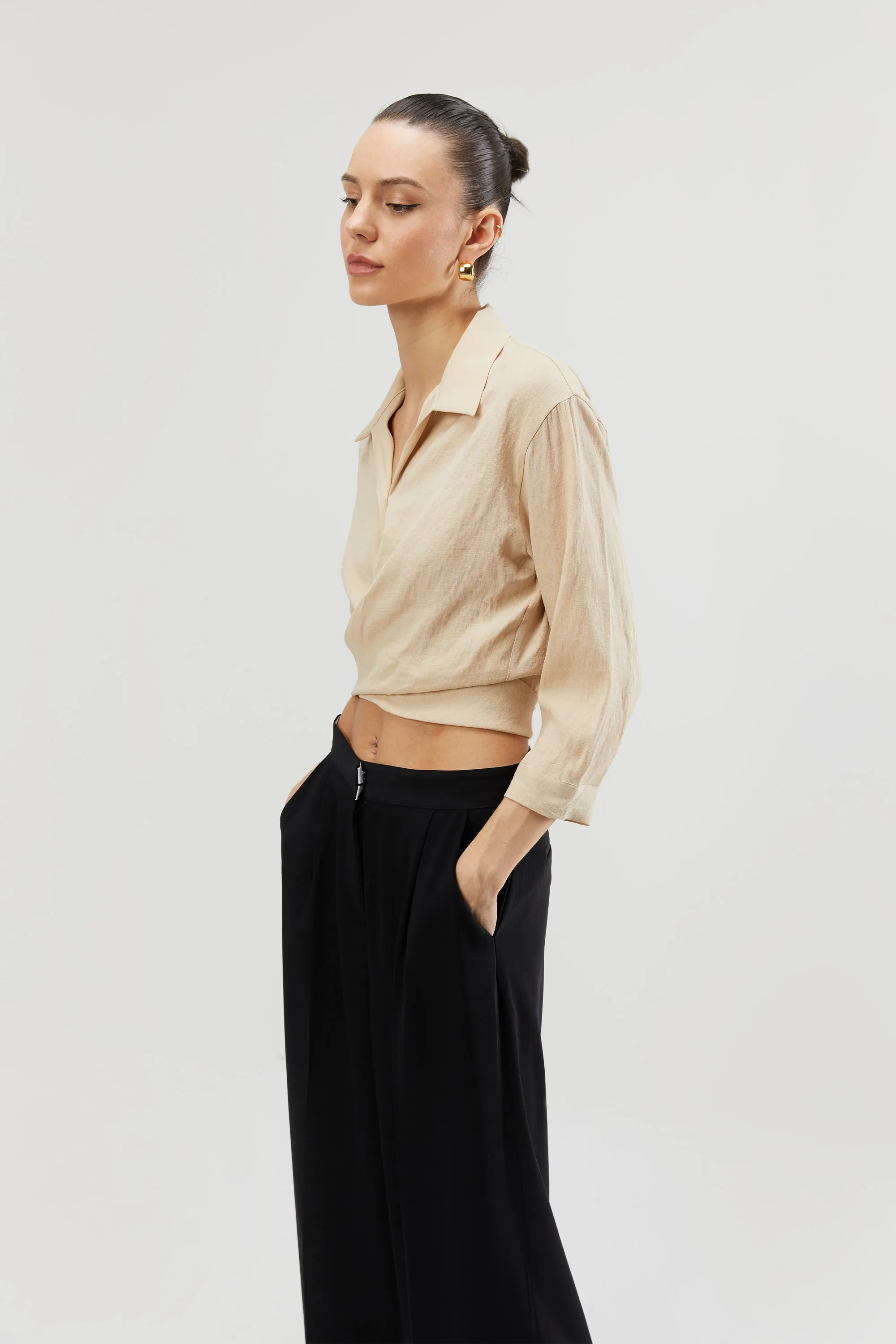 CROPPED SHIRT WITH WRAP TIES