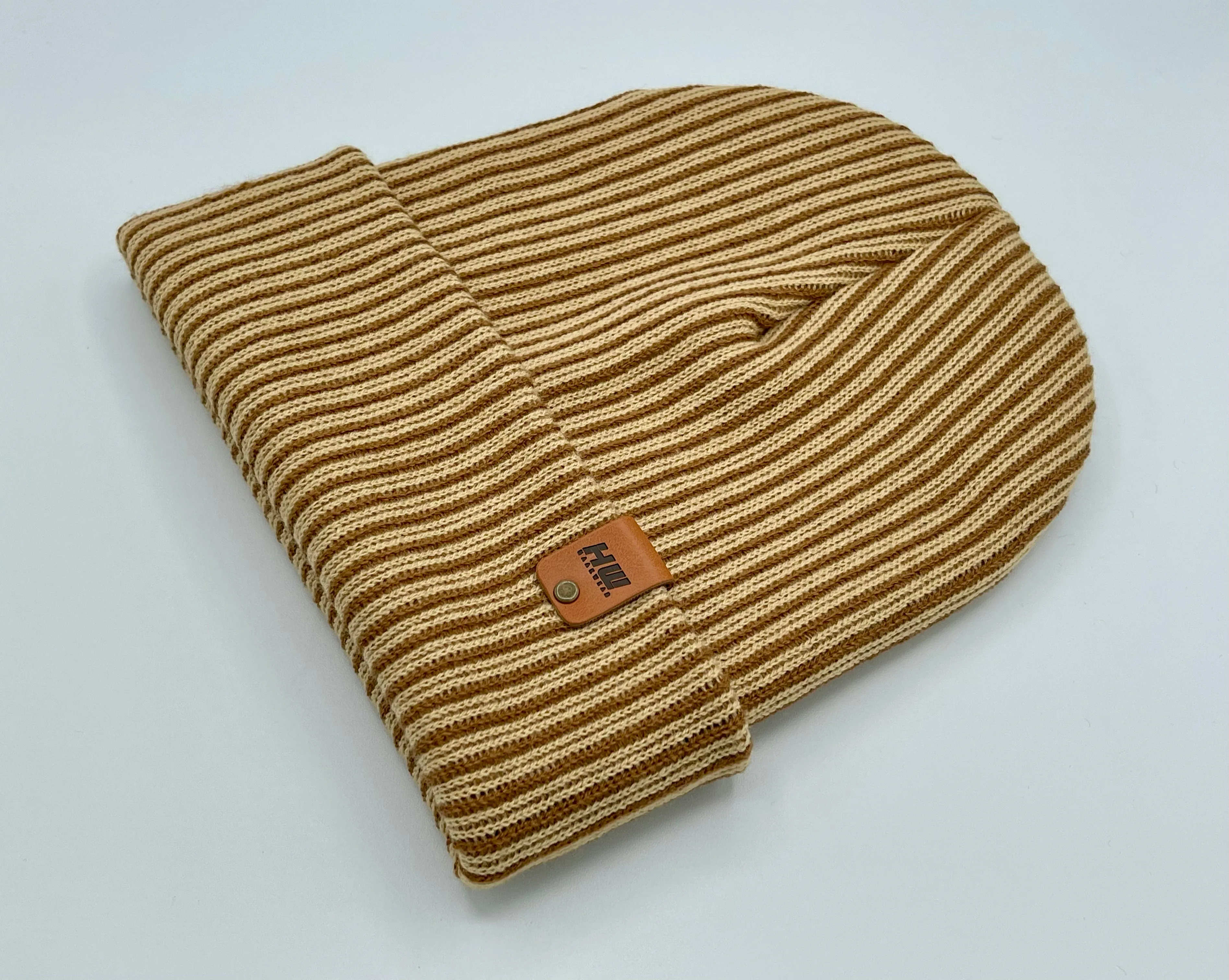 CTD504 HAAKWEAR Cuffed Wide Ribbed Striped Beanie / Hat, Limited Edition, Brown/Beige, Made in USA