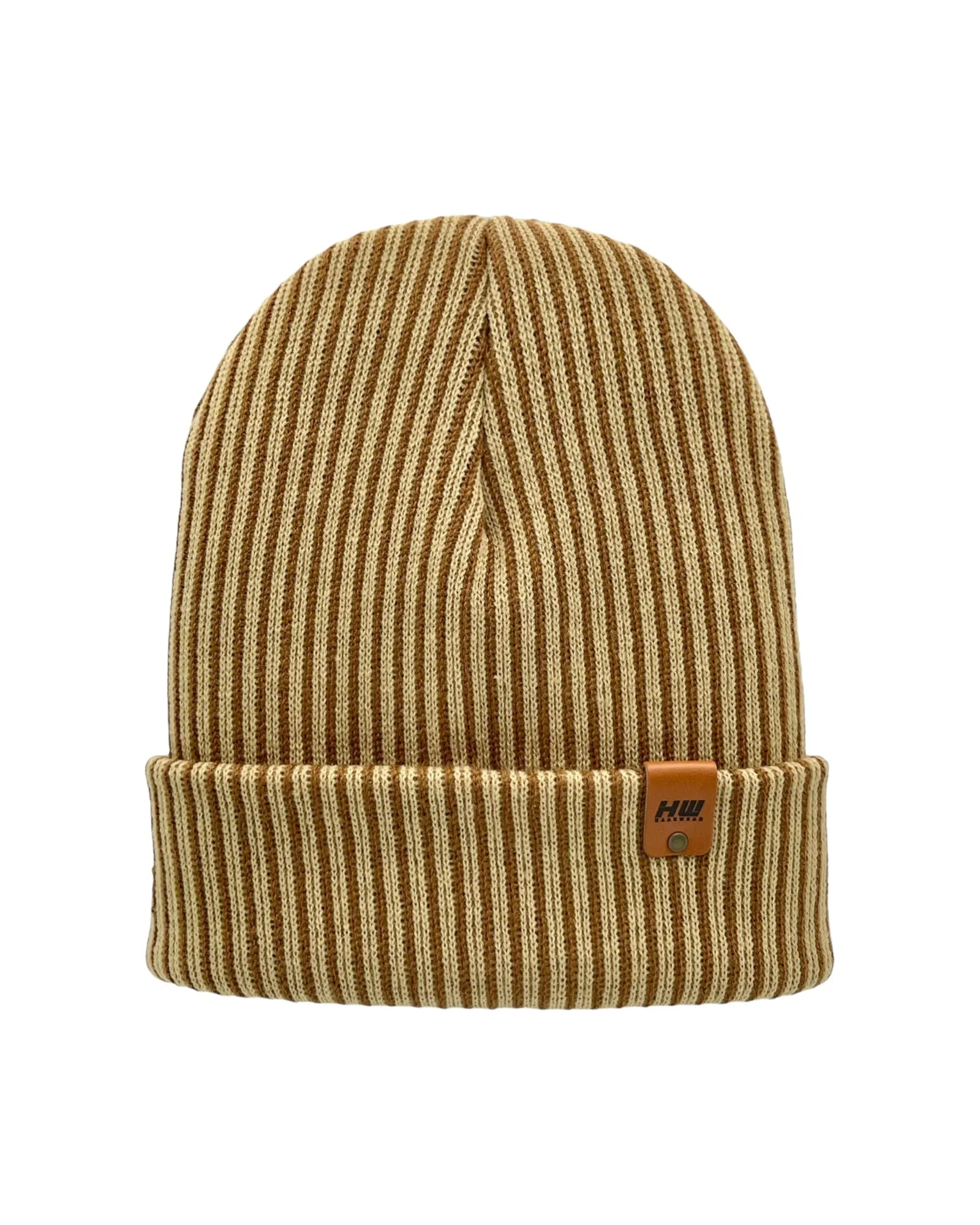 CTD504 HAAKWEAR Cuffed Wide Ribbed Striped Beanie / Hat, Limited Edition, Brown/Beige, Made in USA