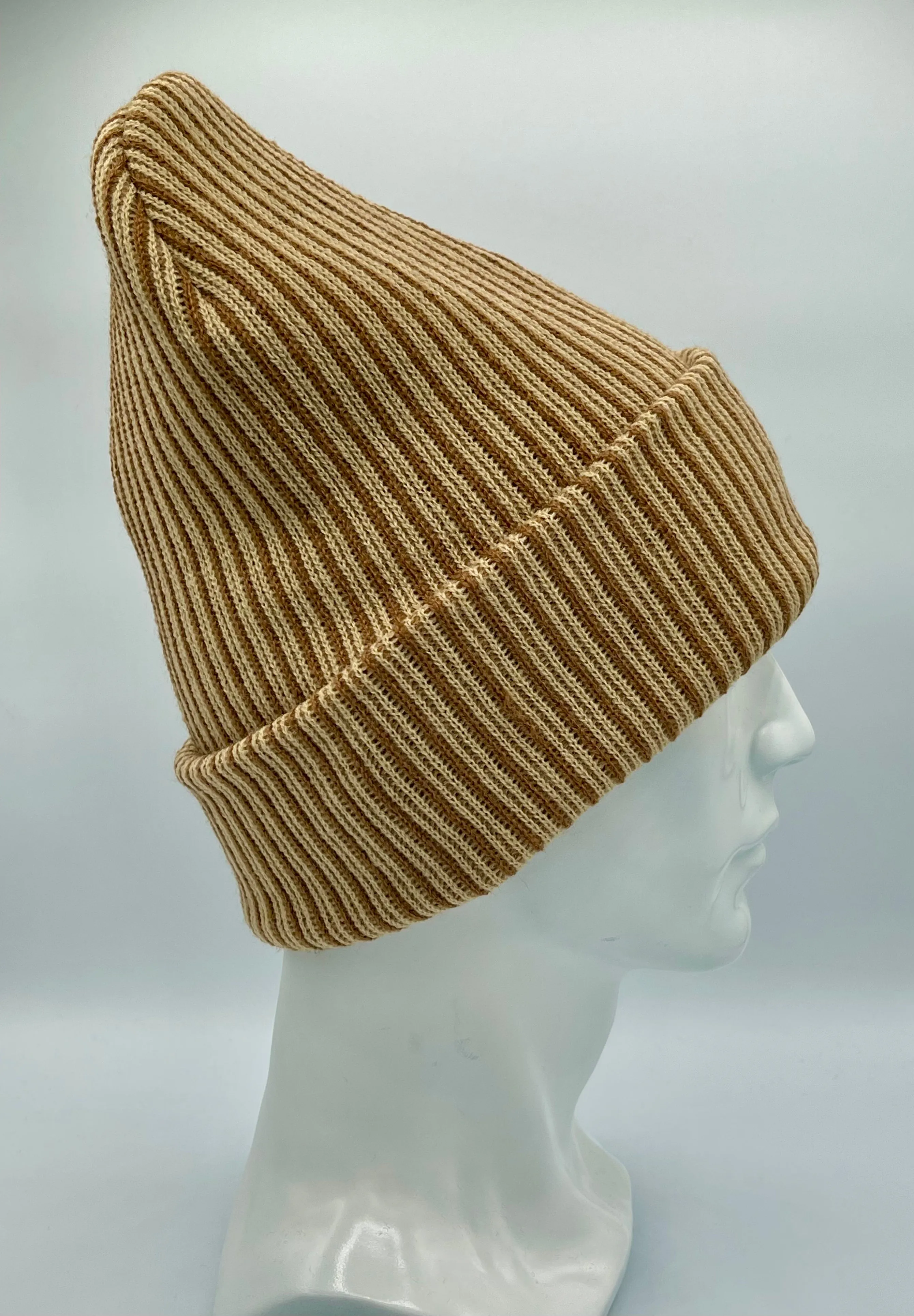 CTD504 HAAKWEAR Cuffed Wide Ribbed Striped Beanie / Hat, Limited Edition, Brown/Beige, Made in USA