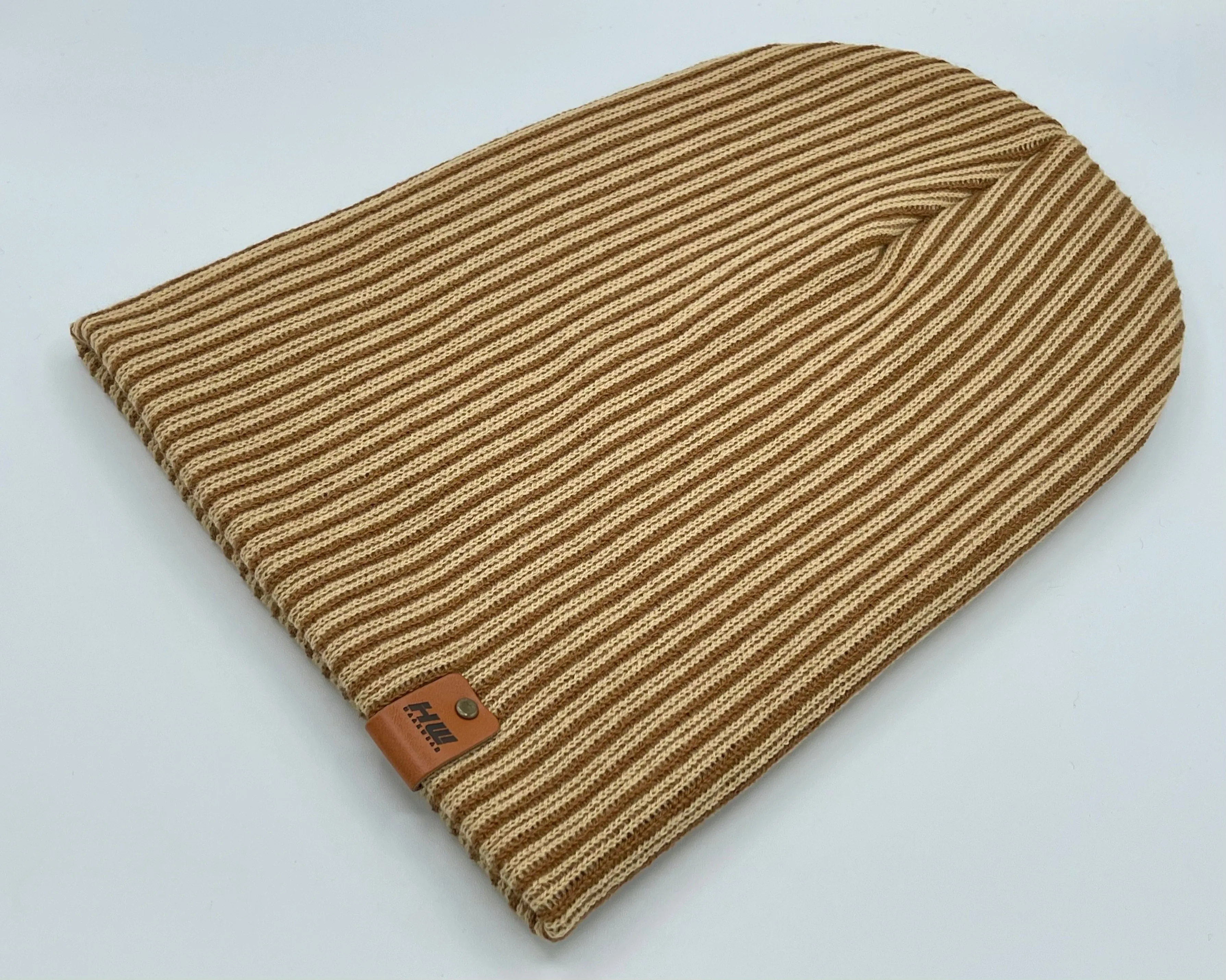 CTD504 HAAKWEAR Cuffed Wide Ribbed Striped Beanie / Hat, Limited Edition, Brown/Beige, Made in USA