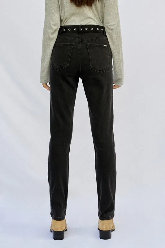 Cut Out Front Pocket Straight Jeans -online exclusive