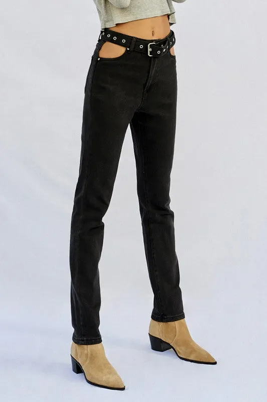 Cut Out Front Pocket Straight Jeans -online exclusive