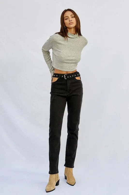 Cut Out Front Pocket Straight Jeans -online exclusive