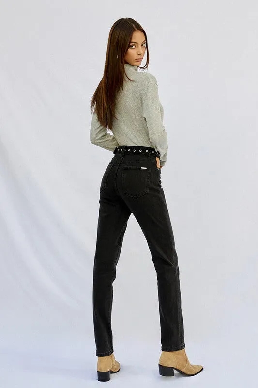 Cut Out Front Pocket Straight Jeans -online exclusive