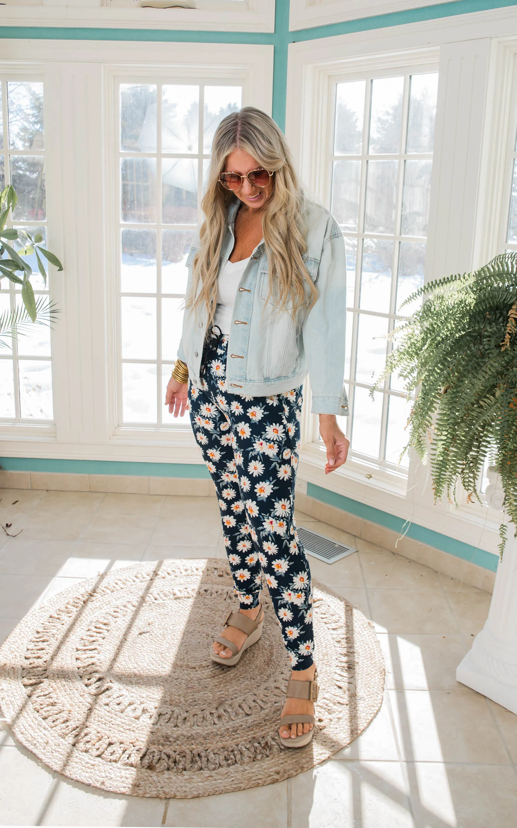 Daisy Flower JOGGER PANTS BUTTERY SOFT - Final Sale