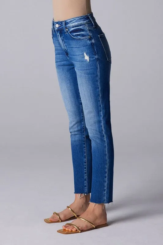 Dark Blue High Rise Slim Straight Women Jeans