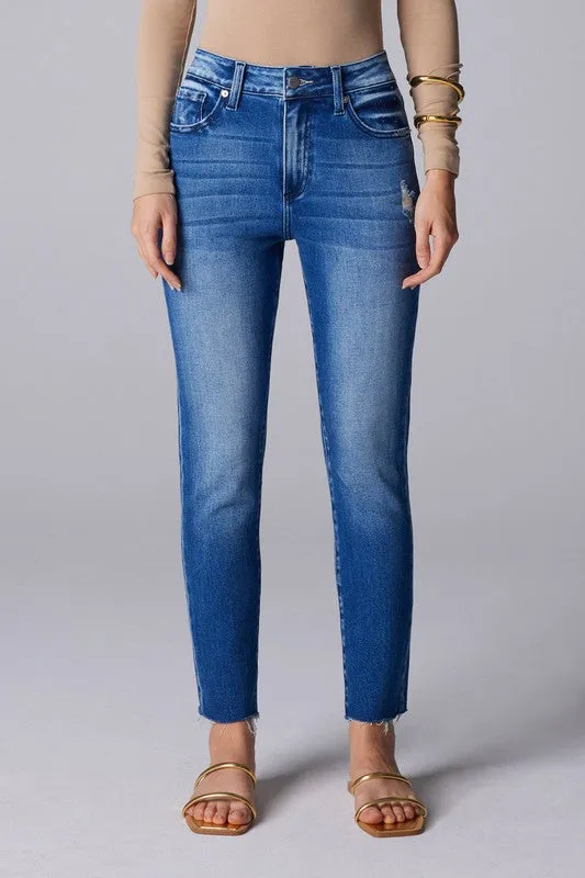 Dark Blue High Rise Slim Straight Women Jeans