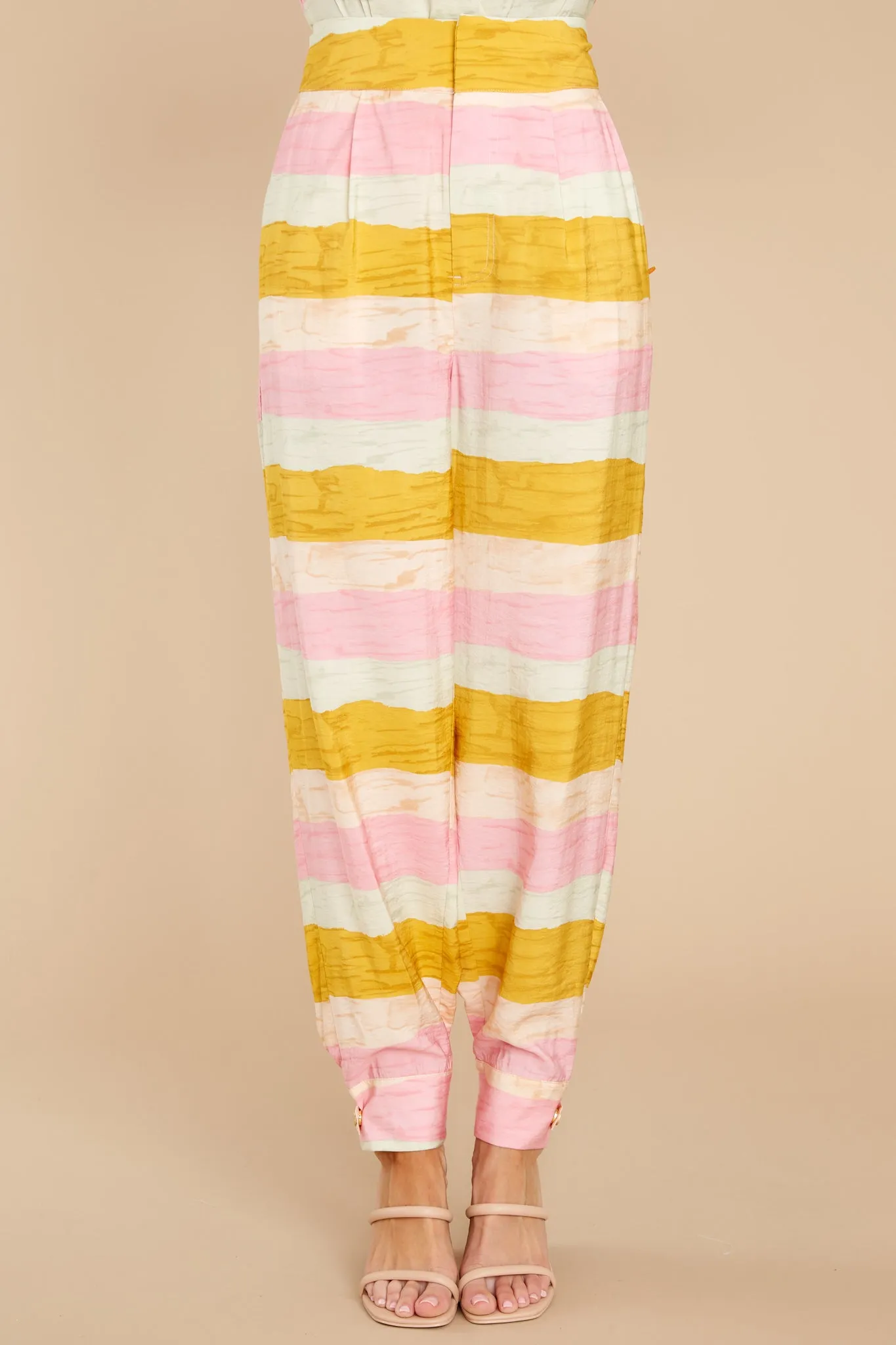 Delightful Daydreams Yellow Striped High Rise Trousers