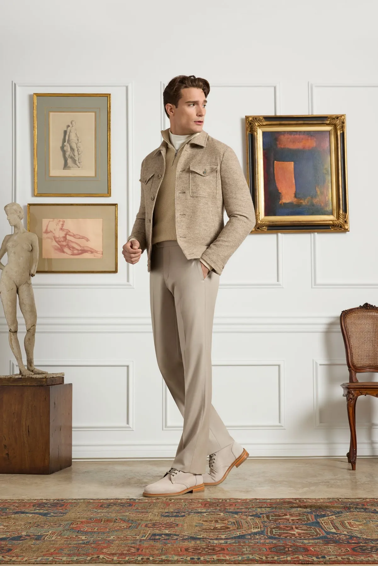 Devon Flat Front Super 110s Wool Serge Trouser in Tan (Modern Full Fit) by Zanella