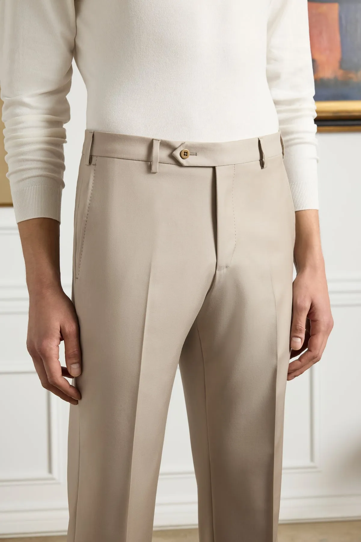 Devon Flat Front Super 110s Wool Serge Trouser in Tan (Modern Full Fit) by Zanella