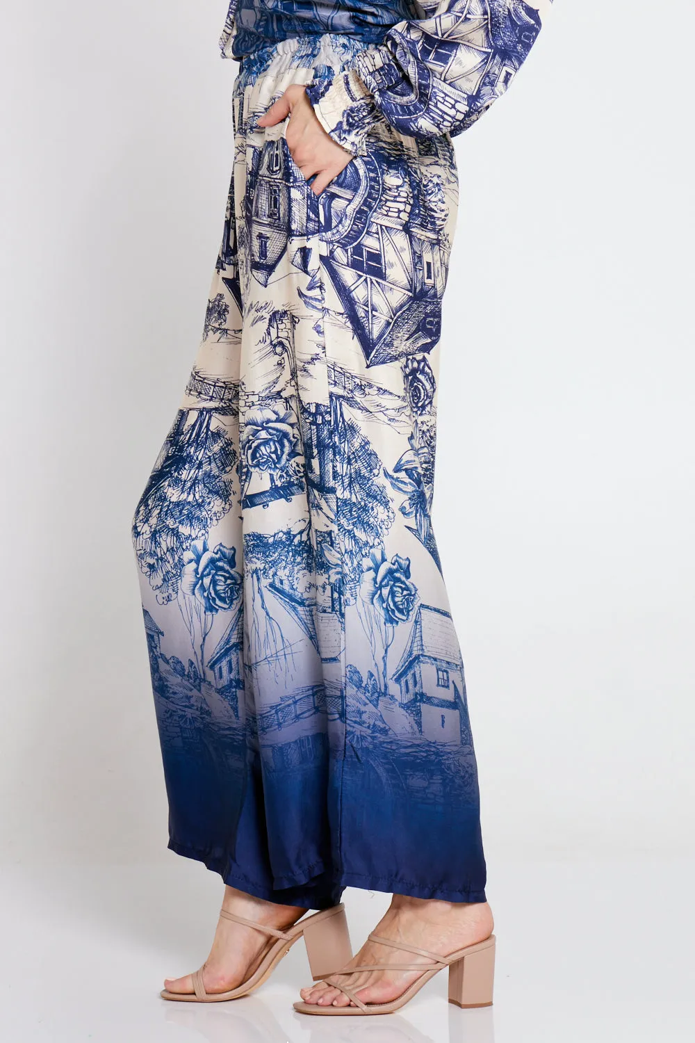 Dimitra Satin Pants - Navy/Cream