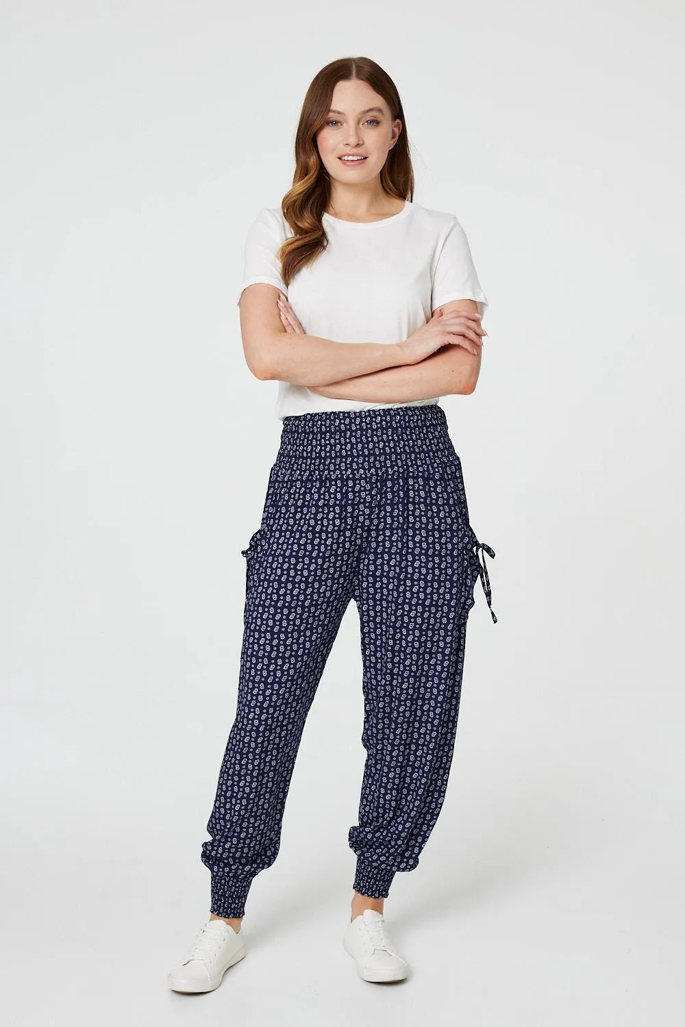 Ditsy Print High Waist Harem Trousers