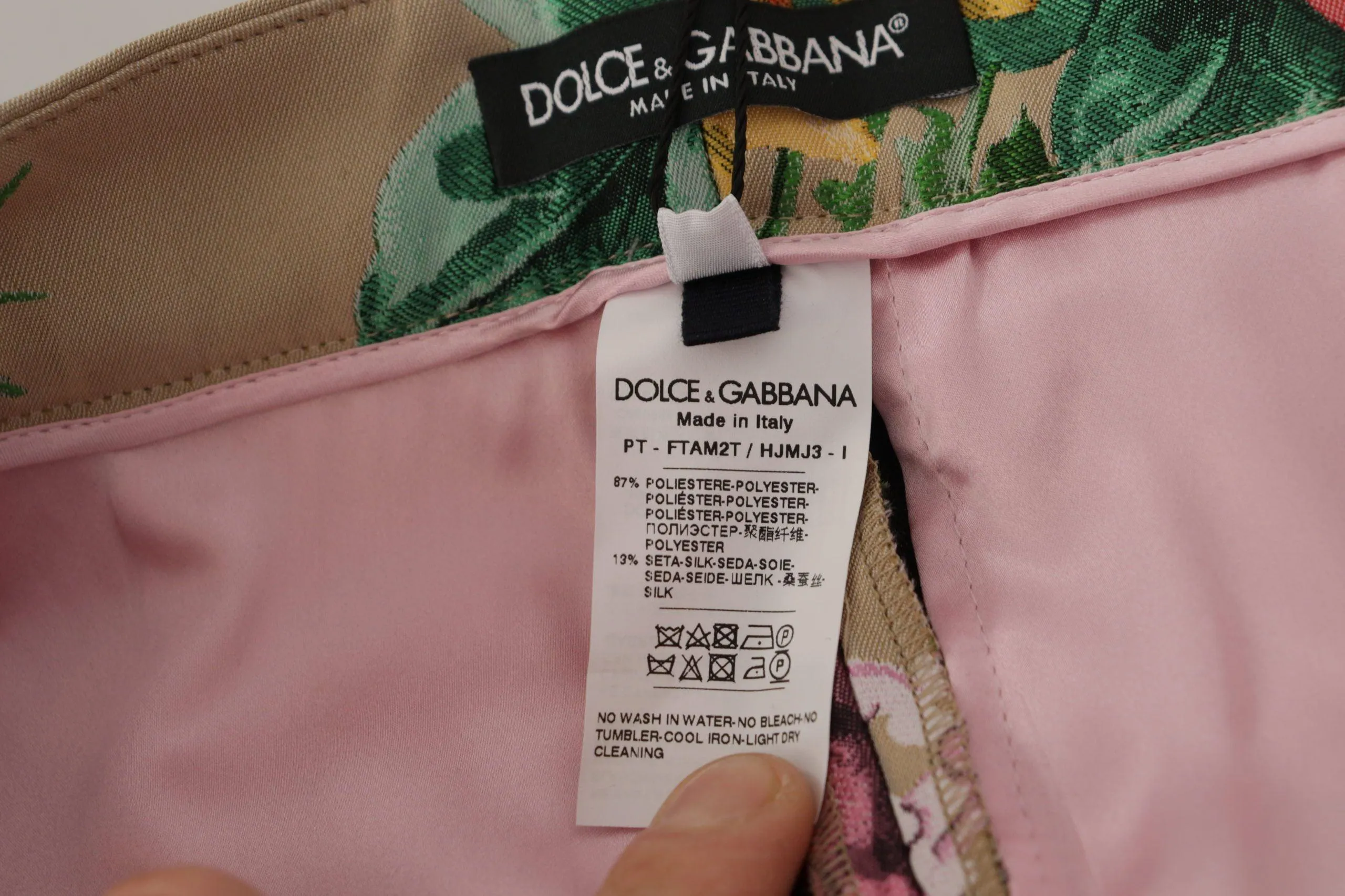 Dolce & Gabbana Beige Floral Dress Formal High Waist Pants