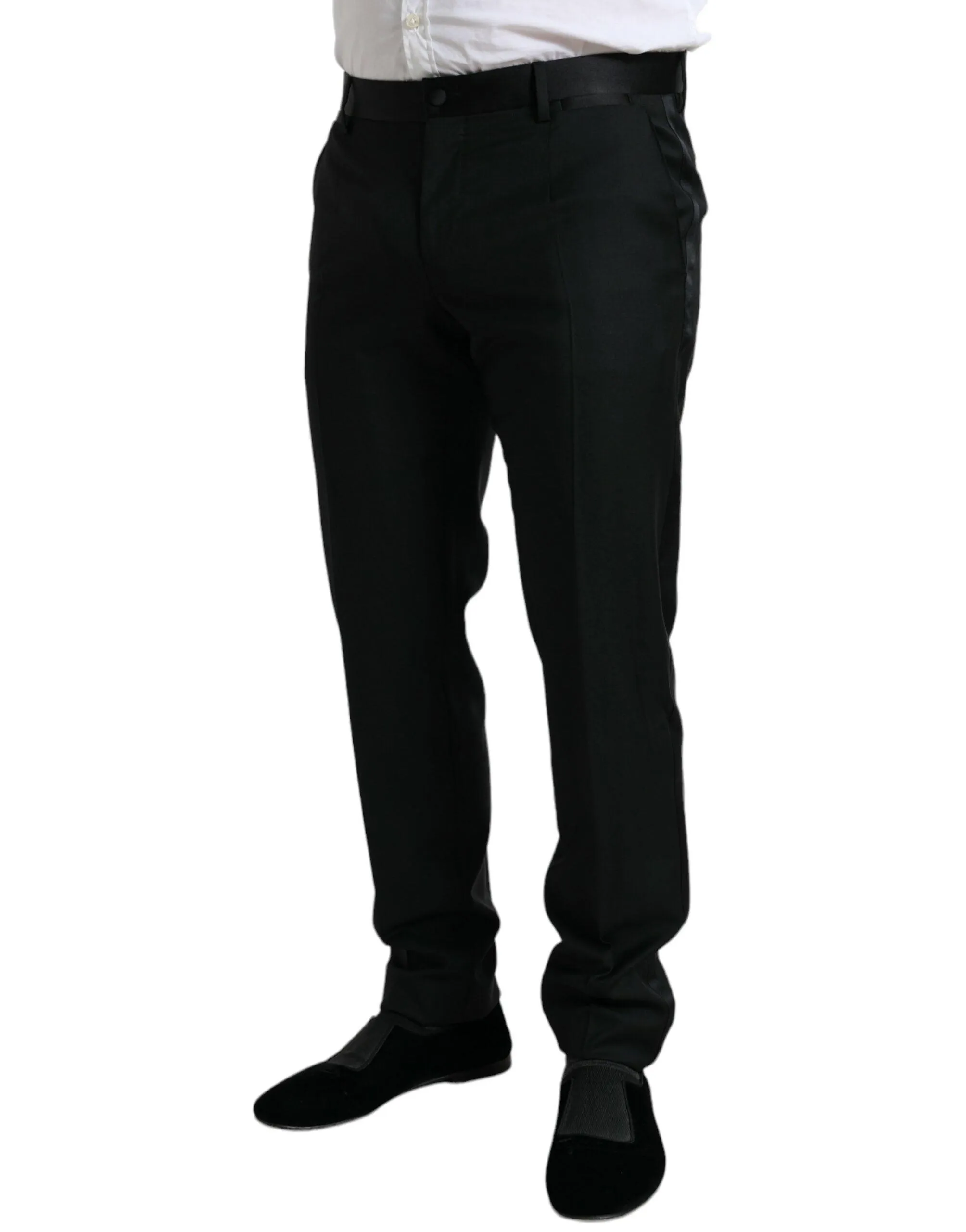 Dolce & Gabbana Black Wool Slim Fit Formal Trouser Dress Pants