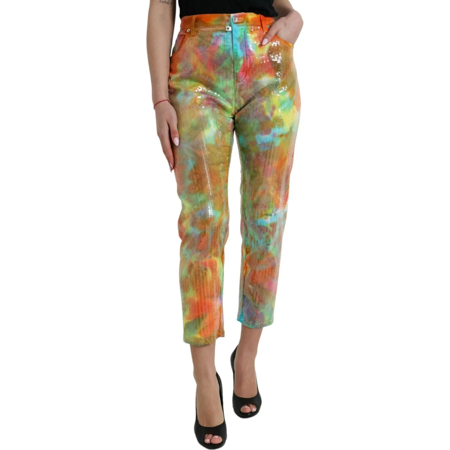 Dolce & Gabbana Multicolor High Waist Cropped Pants