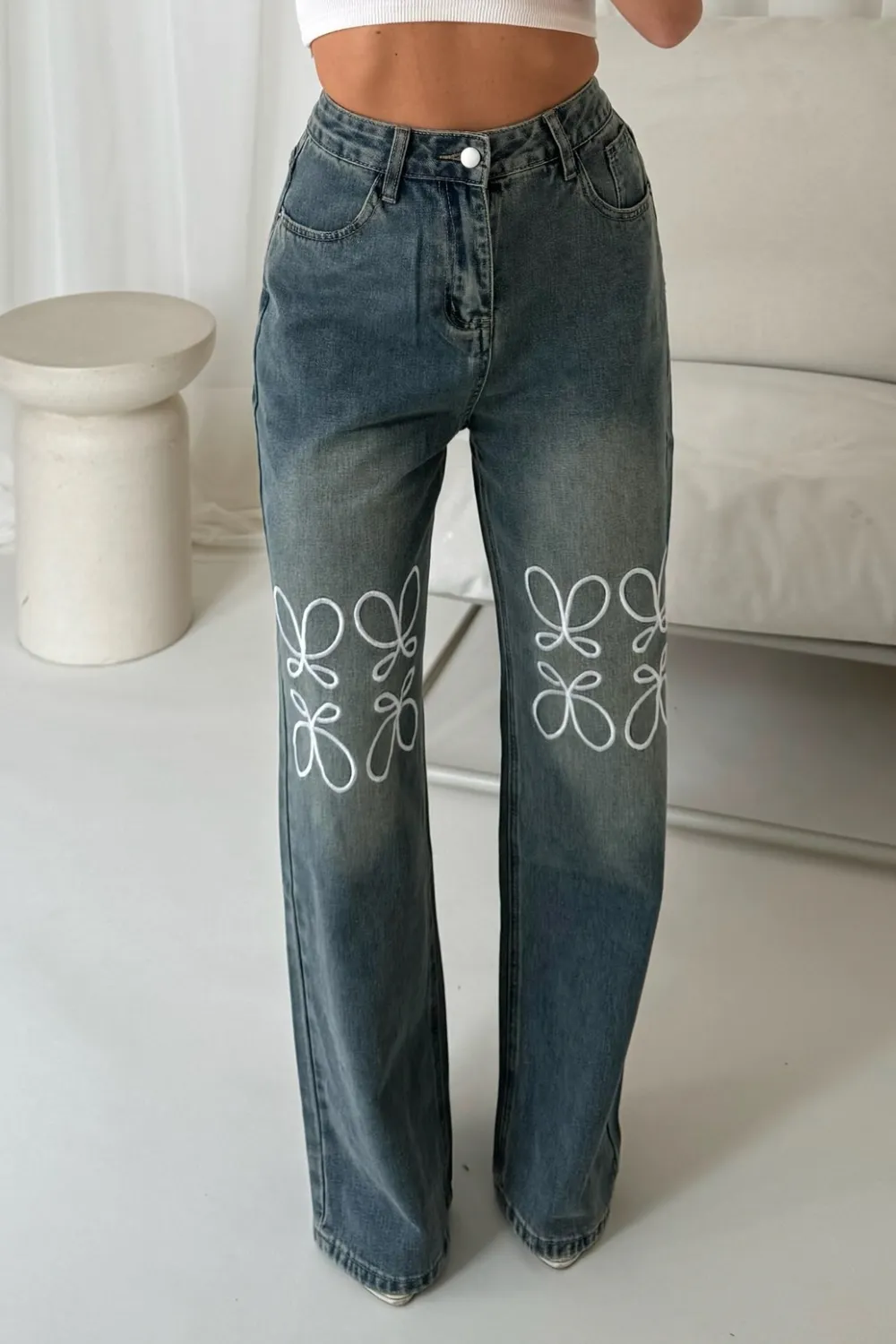 Eden embroided wide leg jeans