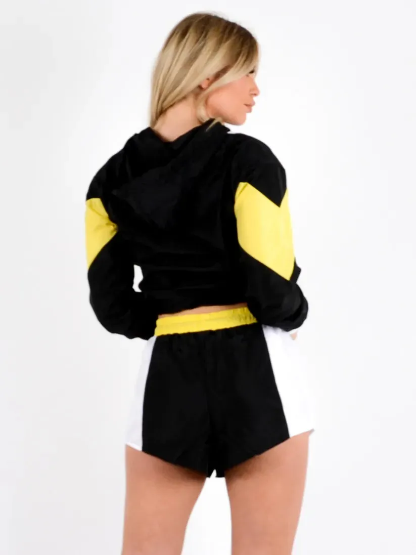 Elle Colour Block Cropped Jacket & Shorts Co-ord In Lemon